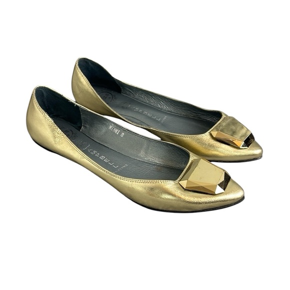 Jeffrey Campbell Gold Metallic Flats with Pointed Toe and Decorative Accent Sz 8 - Picture 8 of 8